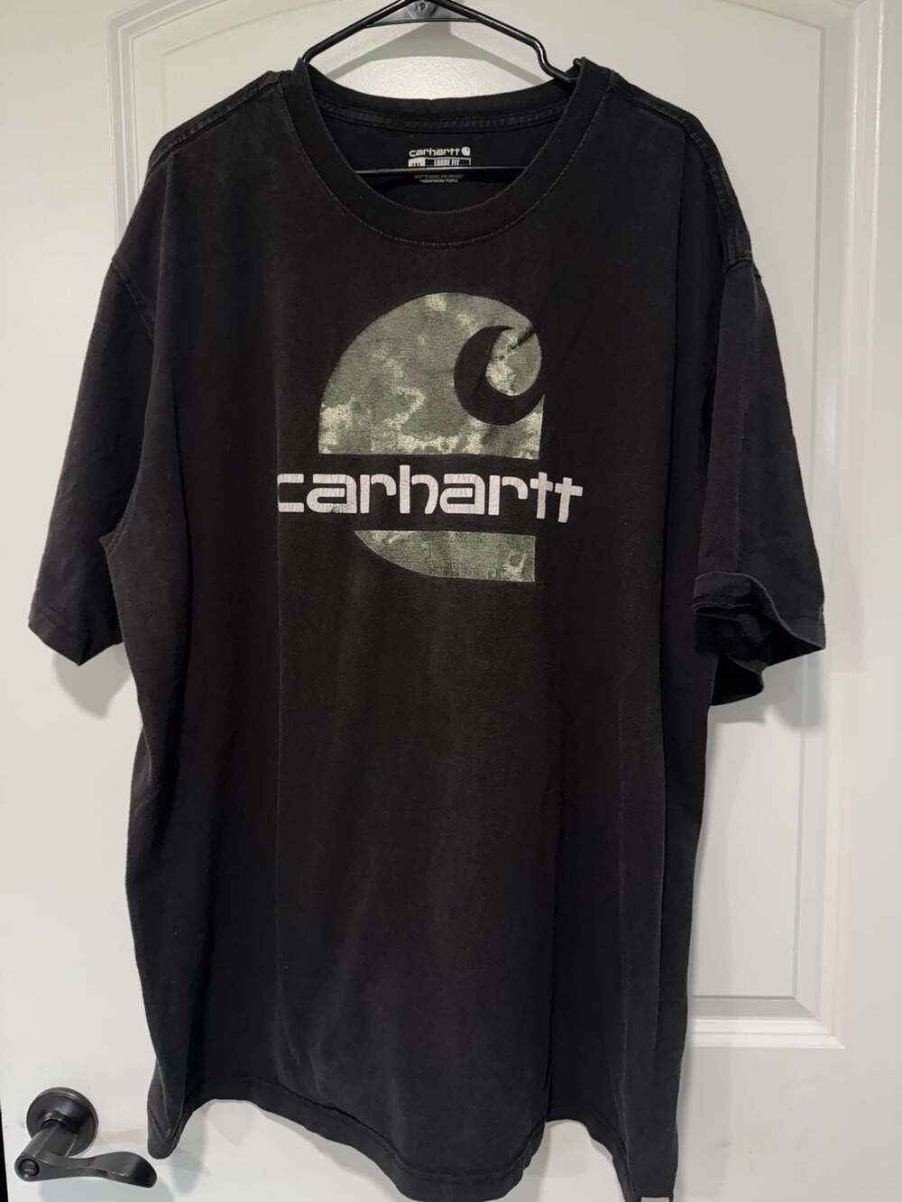 Carhartt Camo Logo Faded Black Graphic Workwear Grunge T-Shirt 2XL